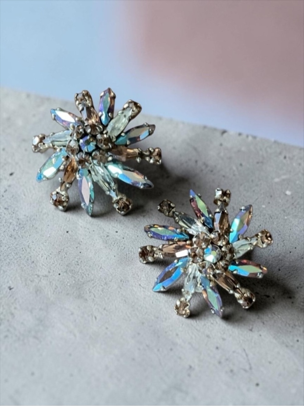 💖 Signed Sherman AB Starburst Clip-On Earrings 💖